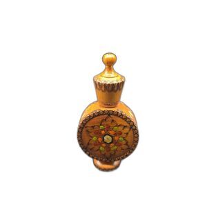 Vintage Bulgaria Handmade Pyrography Painted Wood Perfume Bottle